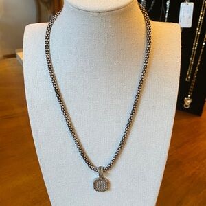 Stylish Silver & Gold Necklace with Square Pendant